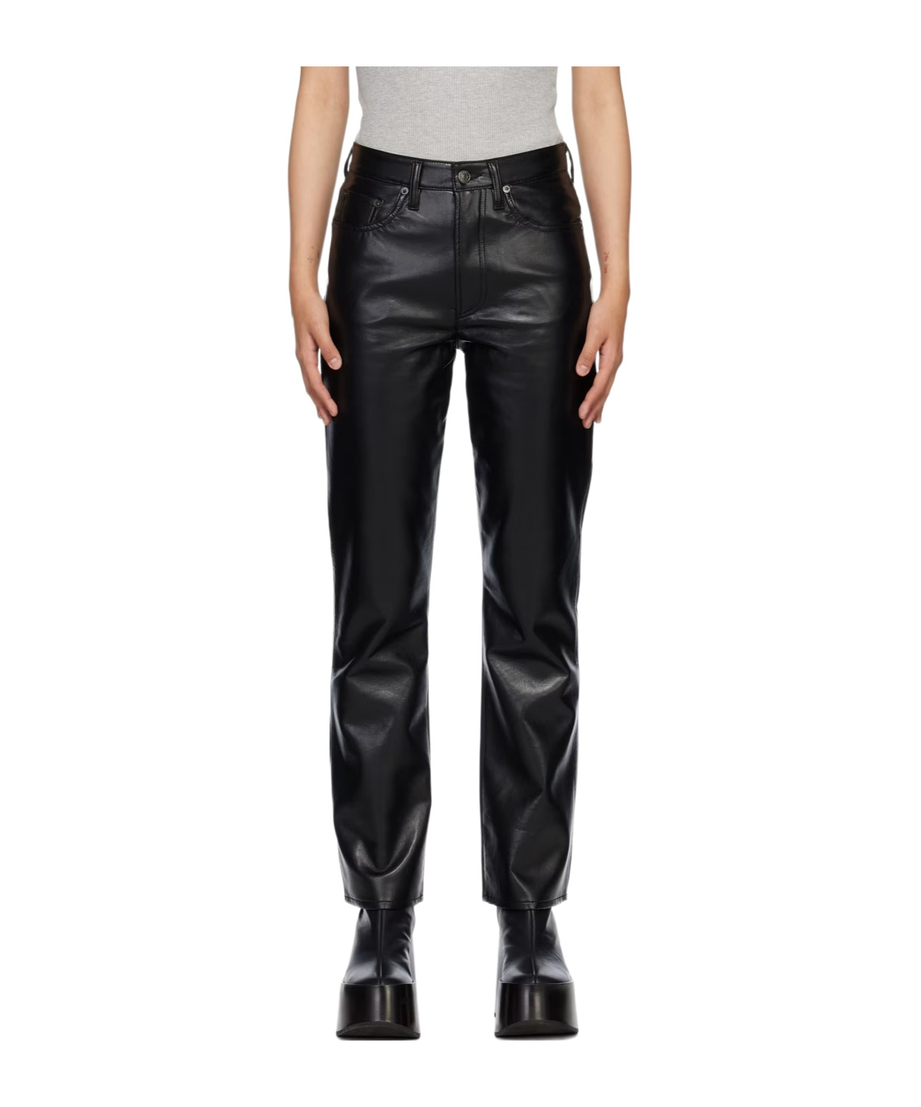 Agolde Black Relaxed Boot Leather Pants In Black