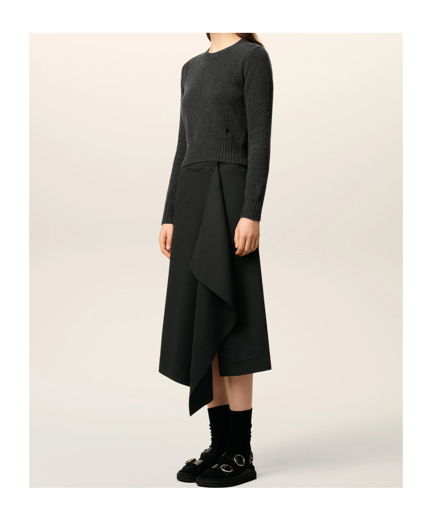 Ami Alexandre Mattiussi Black Cashmere Ami De Coeur Crewneck Sweater Grey In Black
