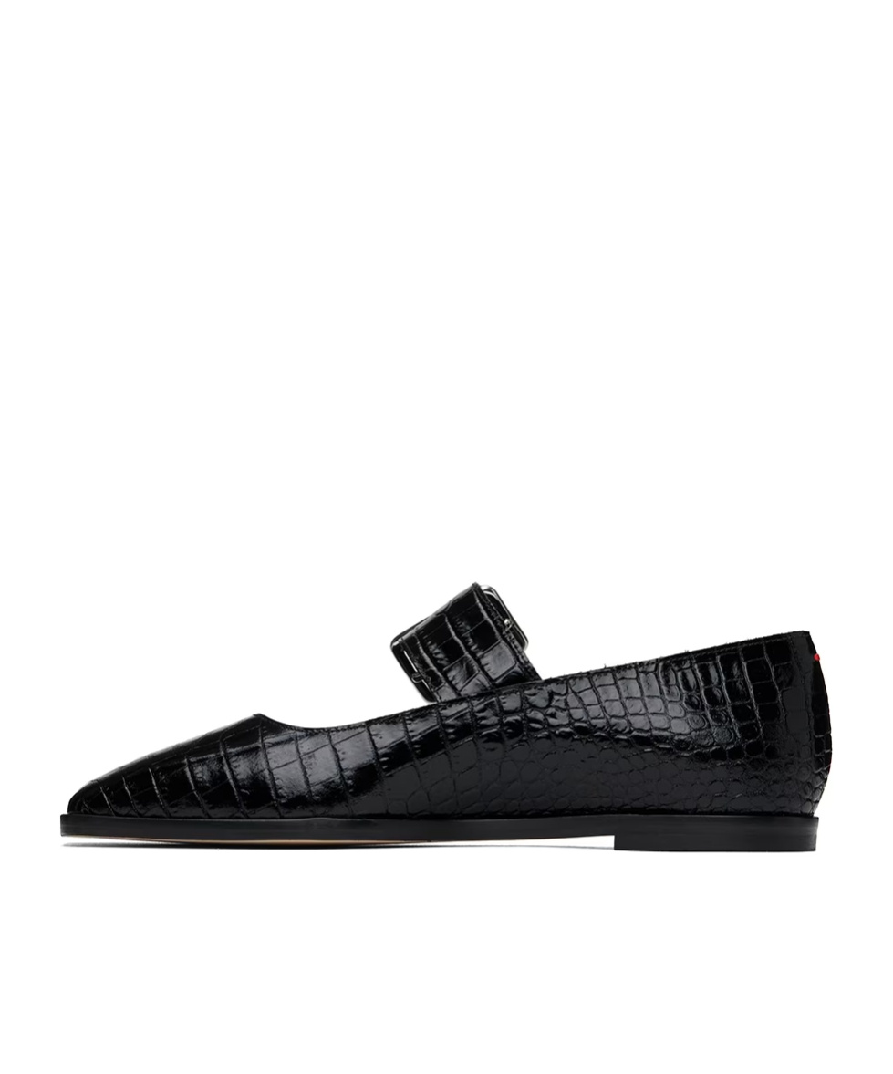 Aeyde Sunny Alligator Flats In Black