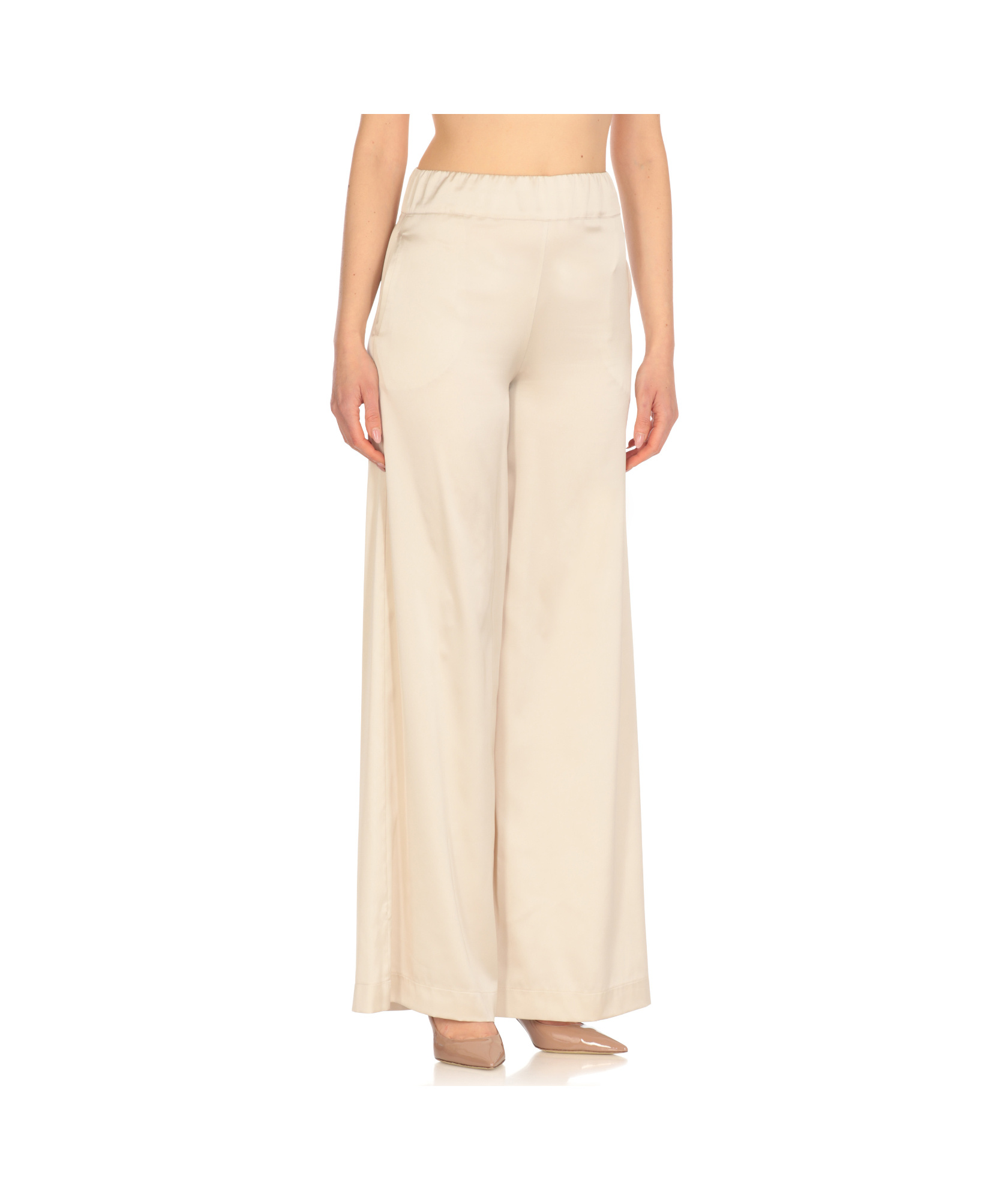 D Exterior Elastic-waistband Satin Trousers In White