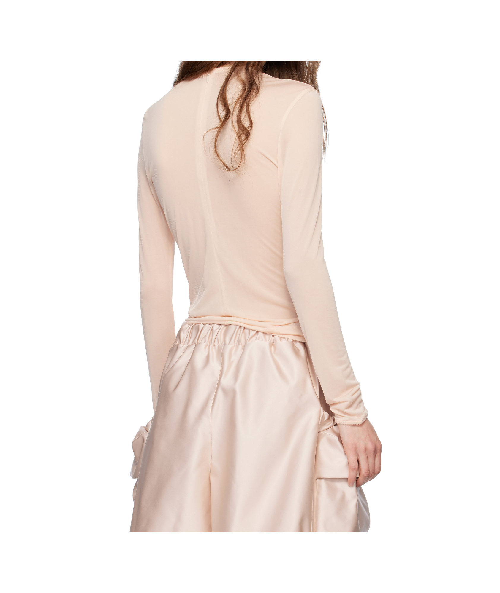 Simone Rocha Beige Embellished Double Carnation Mesh Top In Nude