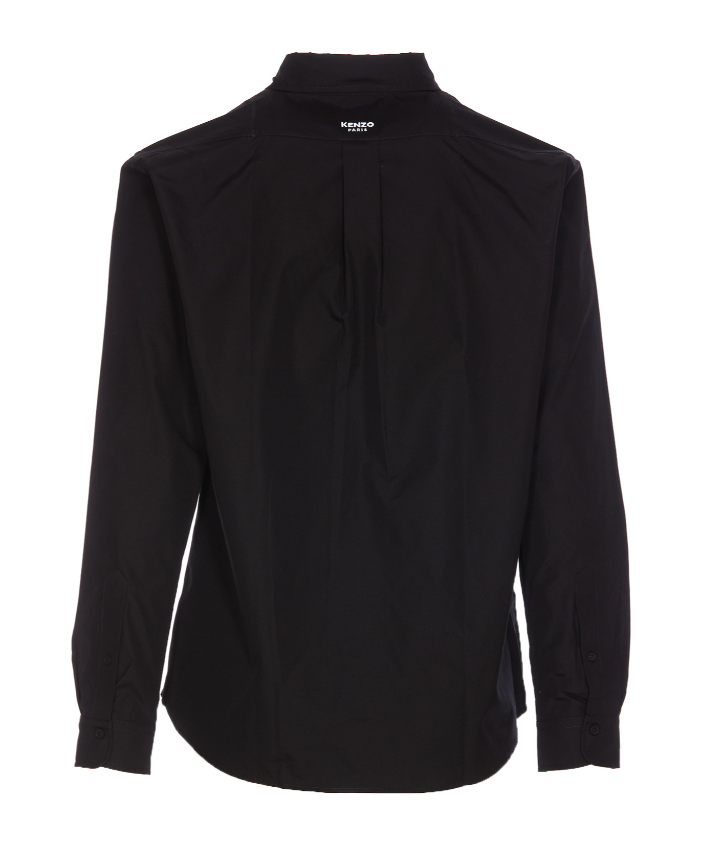 Kenzo Floral Embroidered Long-sleeved Shirt In Black