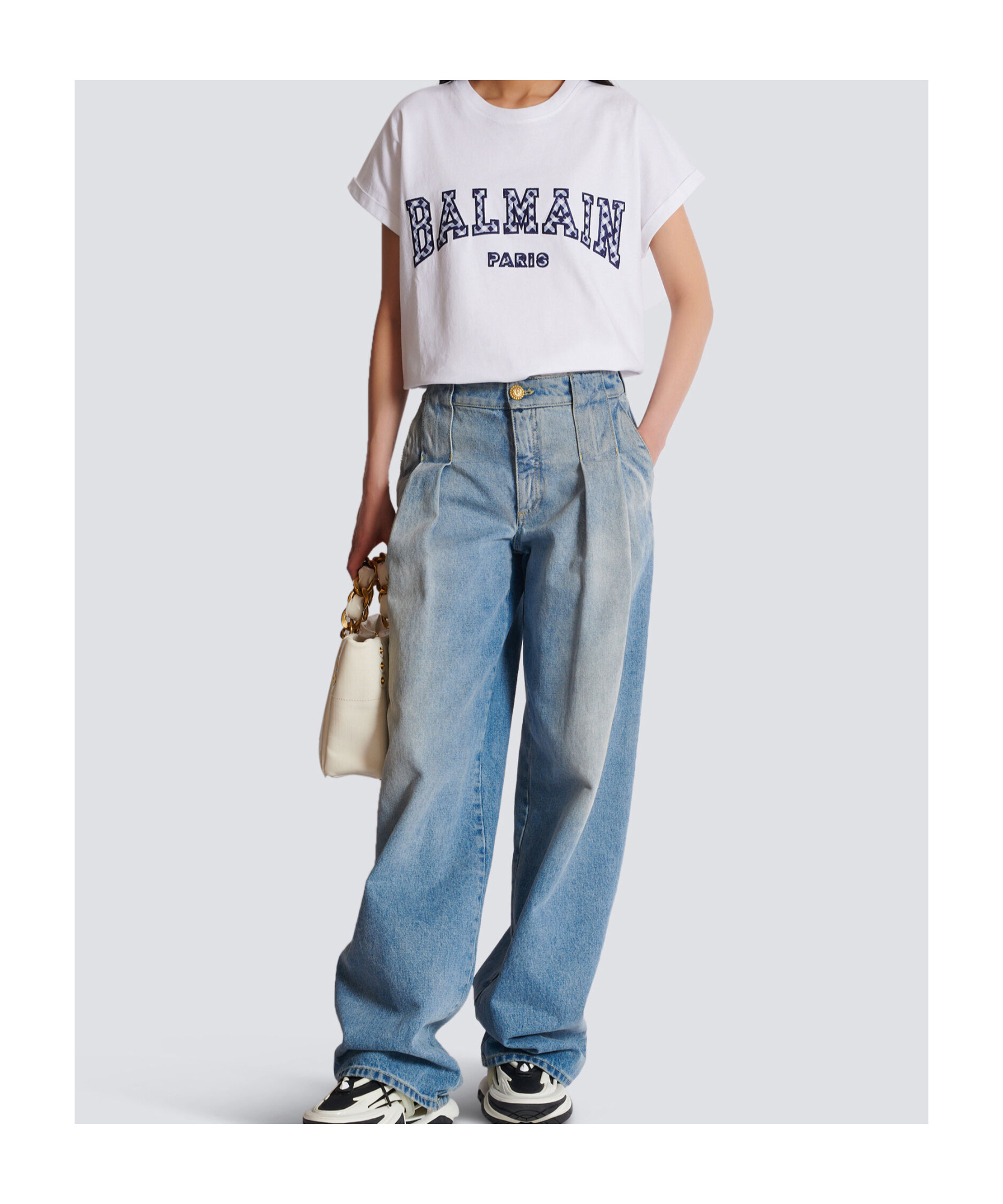Balmain Gingham Paris T-shirt In White
