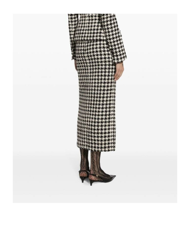 Dolce & Gabbana Houndstooth Wool And Cotton-blend Tweed Midi Skirt In Black