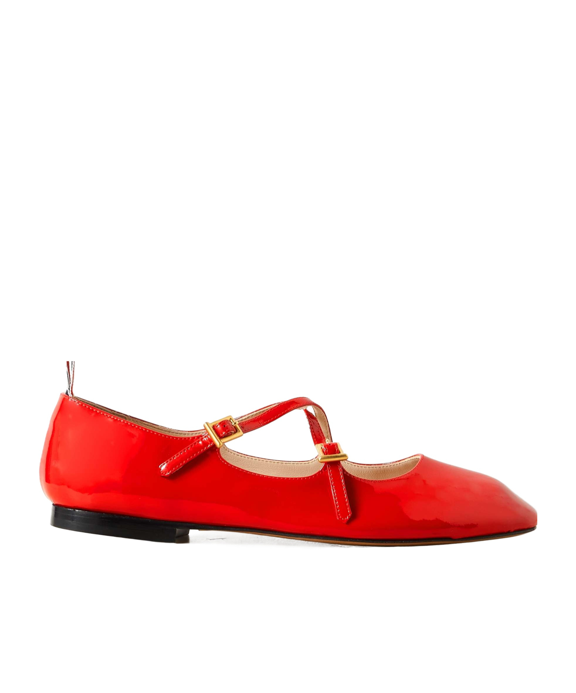 Thom Browne Grosgrain-trimmed Patent-leather Ballet Flats In Red