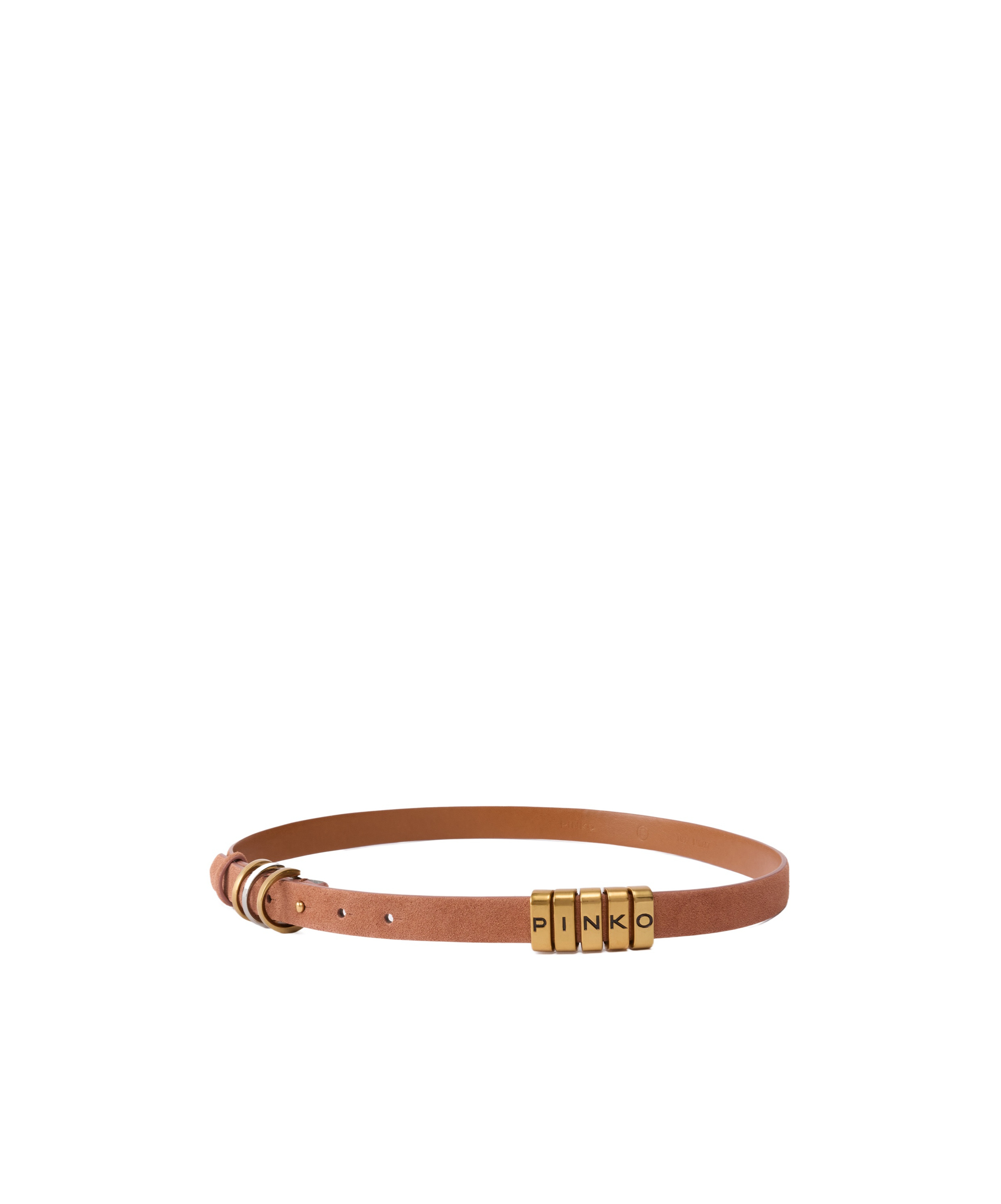 Pinko Thin Suede Belt With Logo-branded Rings, 2cm In Brown