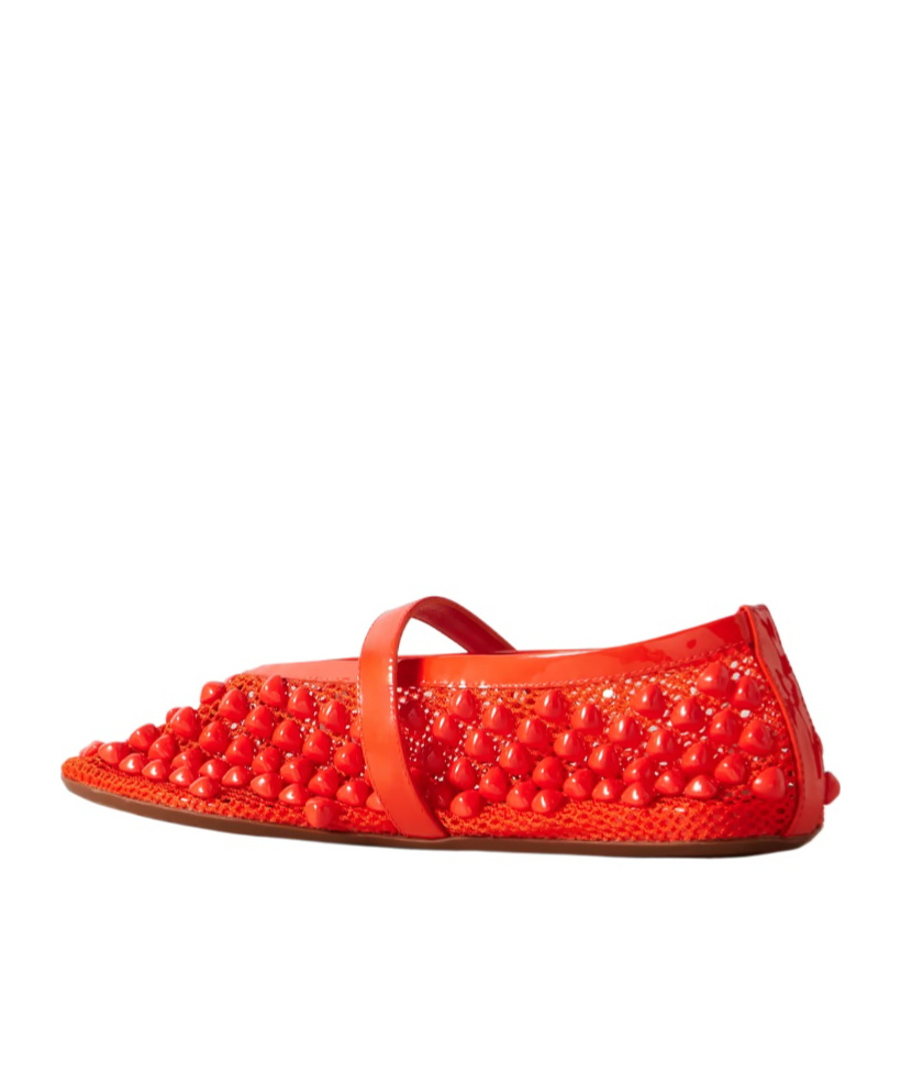 Alaïa Rivet Mesh Ballet Shoes In Red