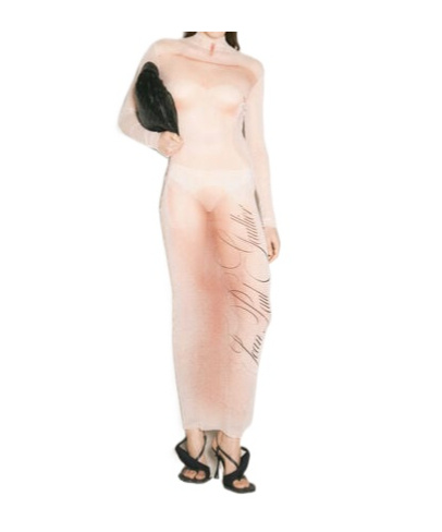 Shop Jean Paul Gaultier Le Classique Turtleneck Mesh Long Dress In Nude