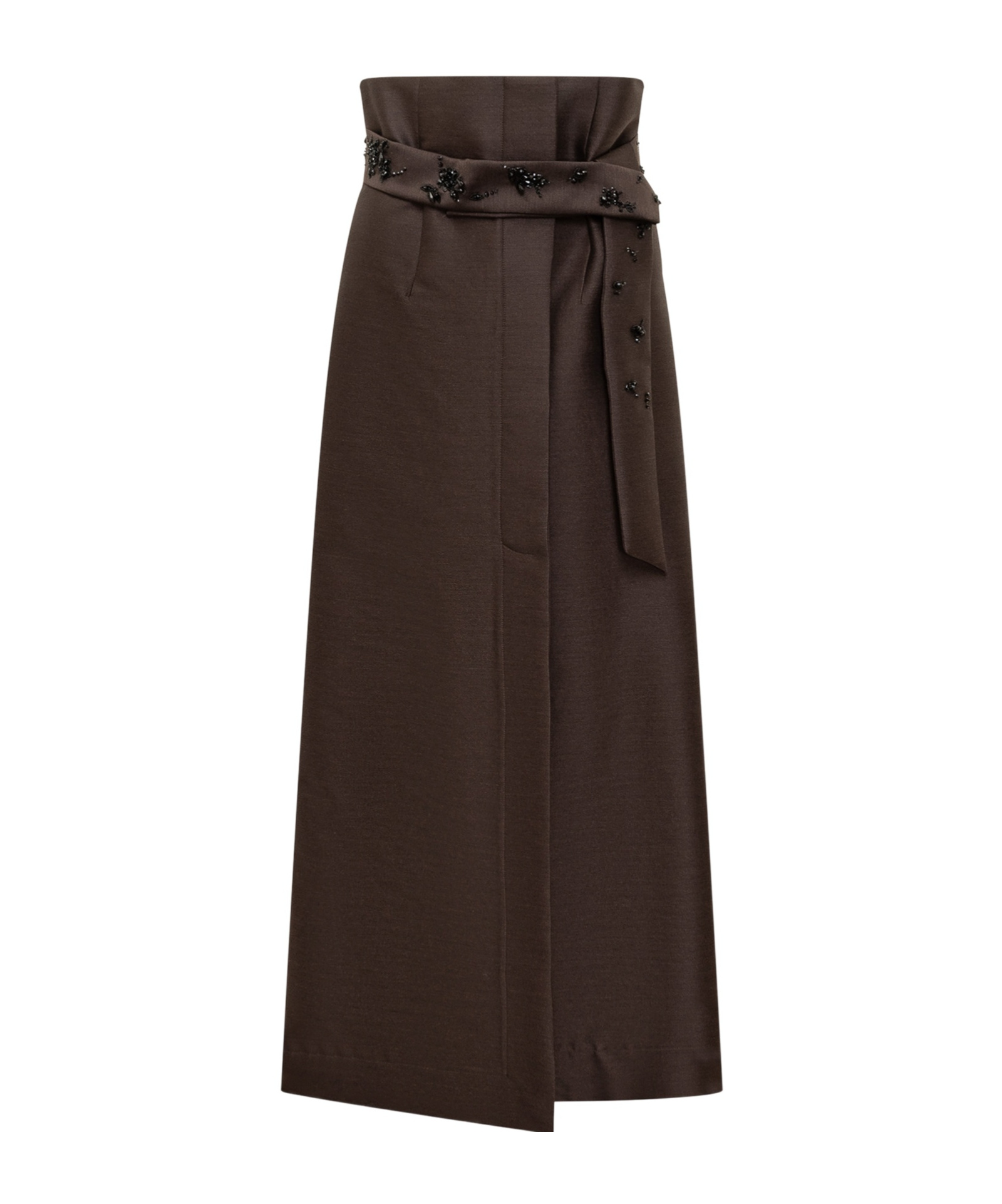 Alberta Ferretti Brown Long Skirt With Embroidered Belt In Black