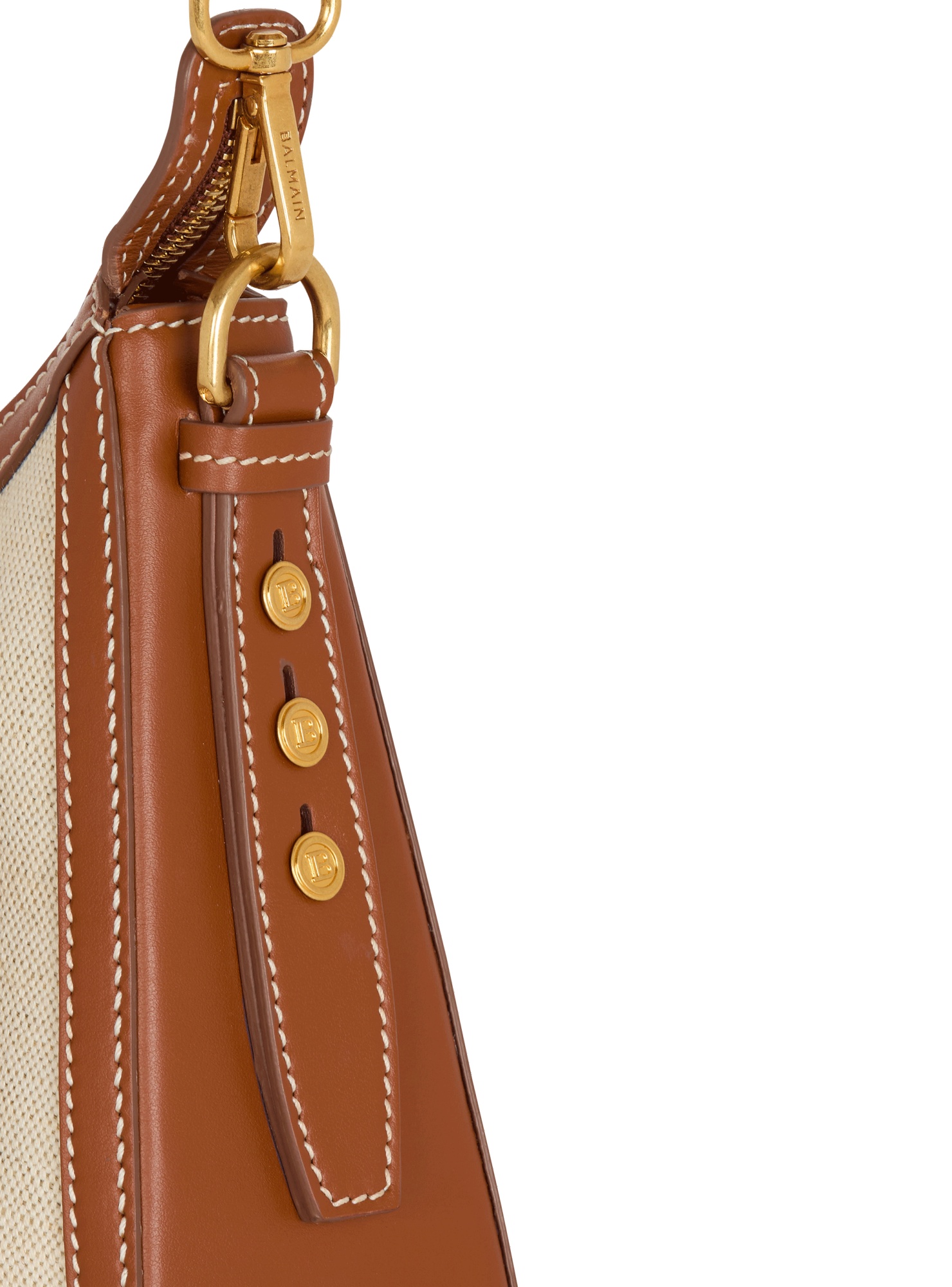 BALMAIN B-BUZZ HOBO BAG IN LEATHER AND CANVAS