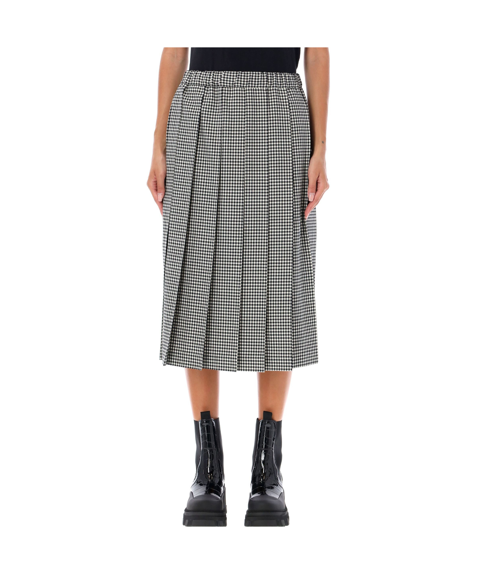 Comme Des Garçons Comme Des Gar�ons Girl Ghingham Elasticated Waistband Midi Skirt In Gray