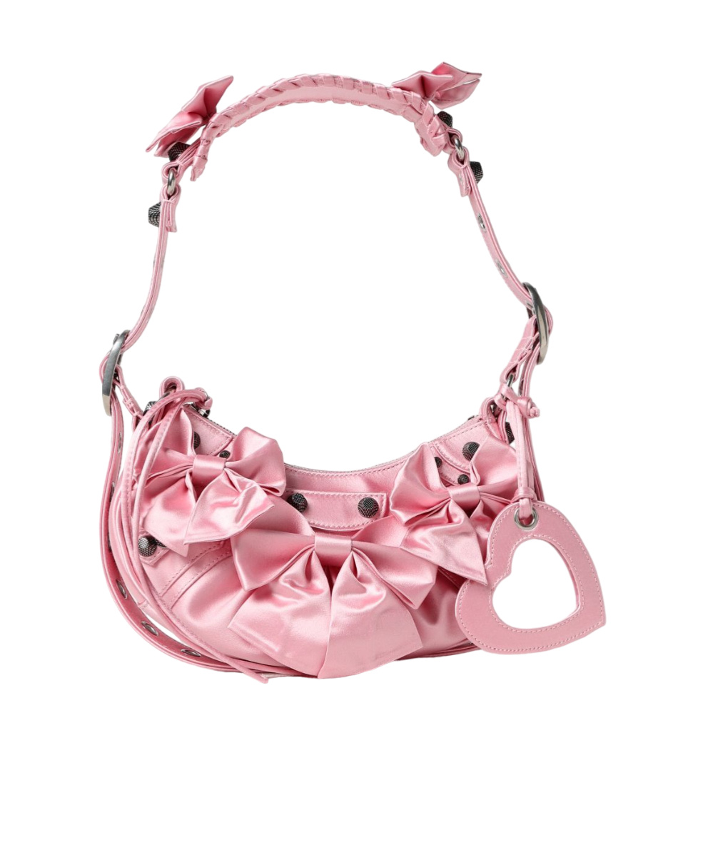 Balenciaga Green Leather Shoulder Handbag With Magnetic Closure And Metal Details In Pink