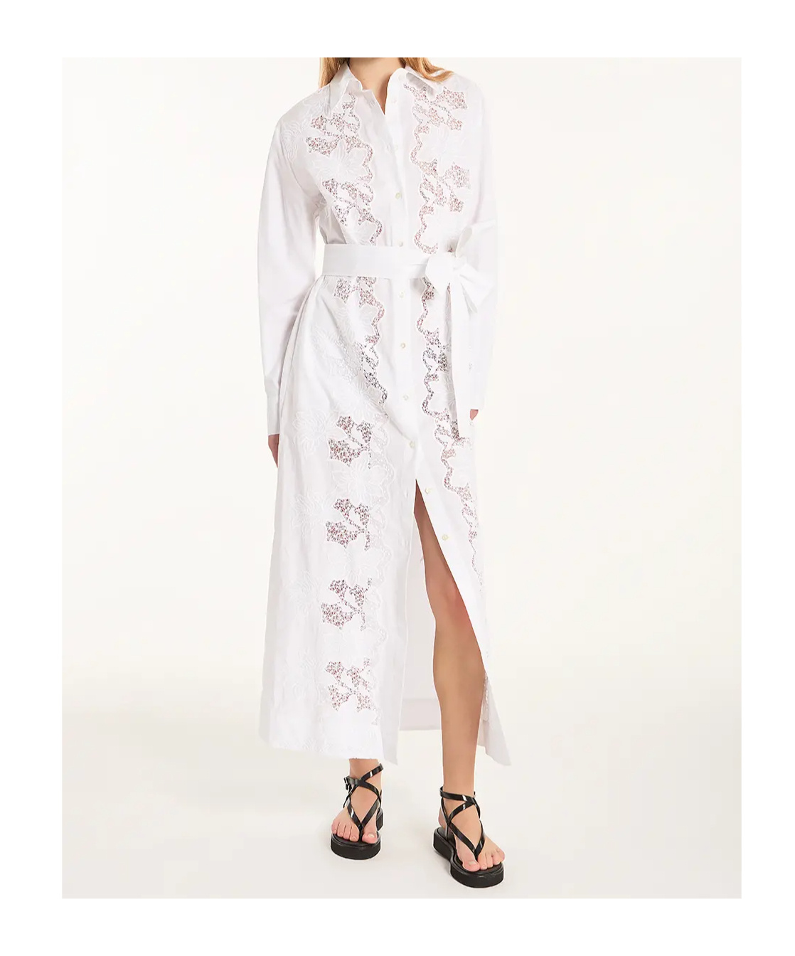 P.a.r.o.s.h Floral Embroidered Midi Shirt Dress