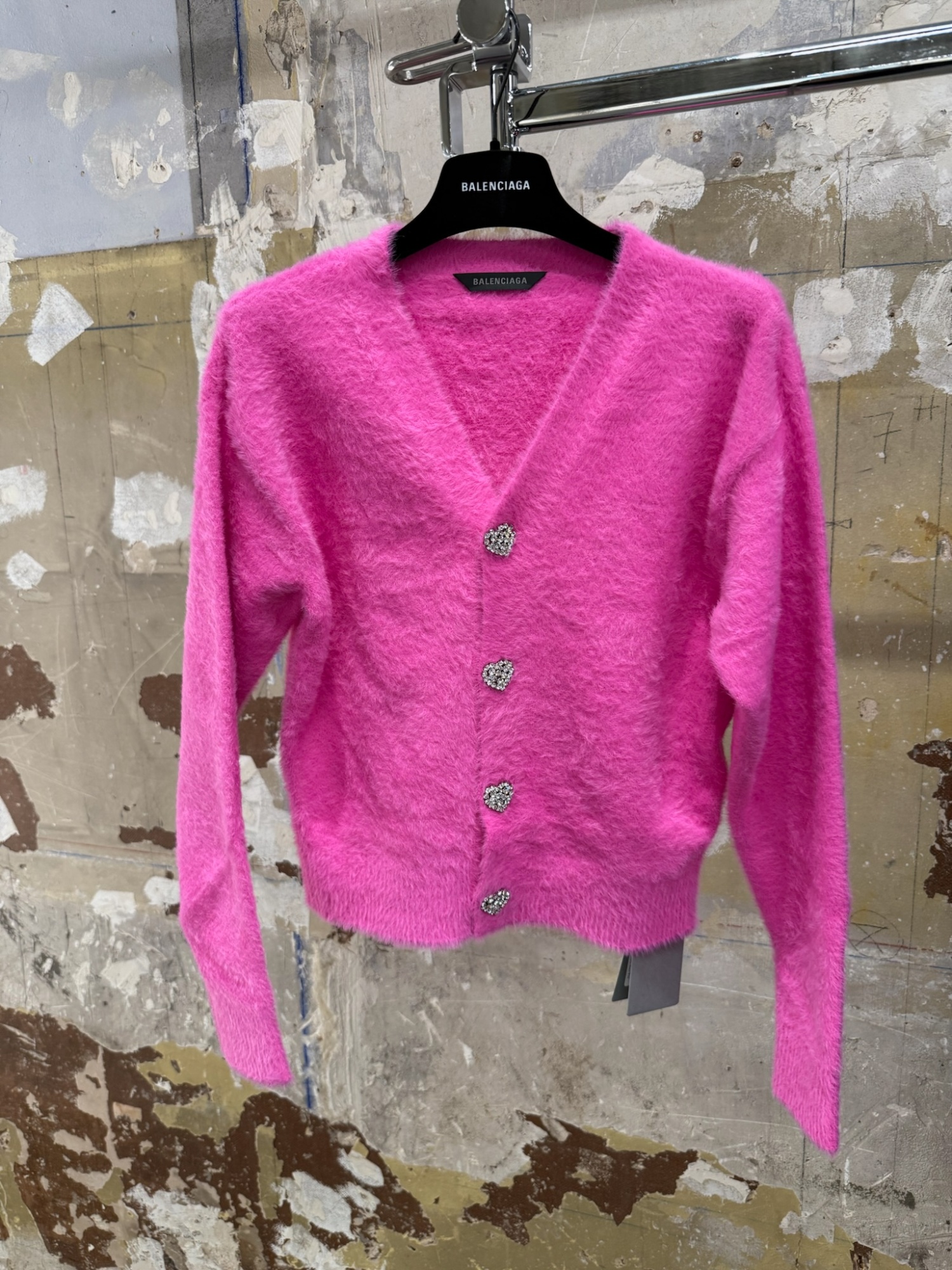 Balenciaga Plush Knitted Cardigan In Pink