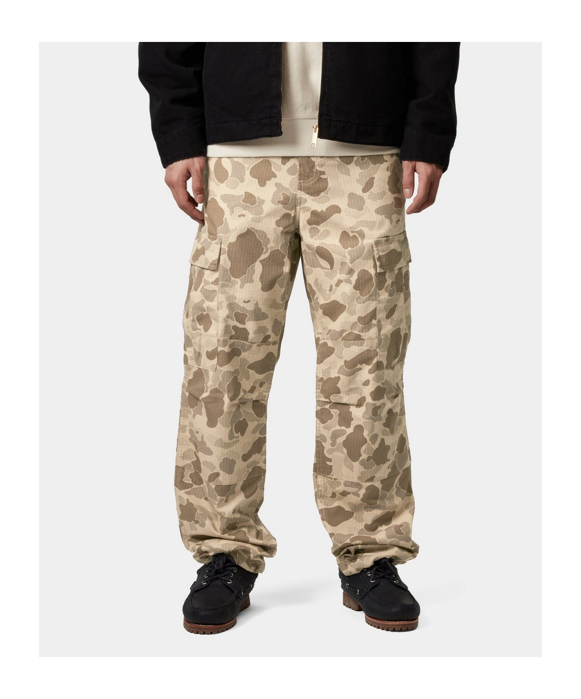 Carhartt Work In Progress Duck Landon Camo Loose Tapered Organic Cotton Jeans In Waist
