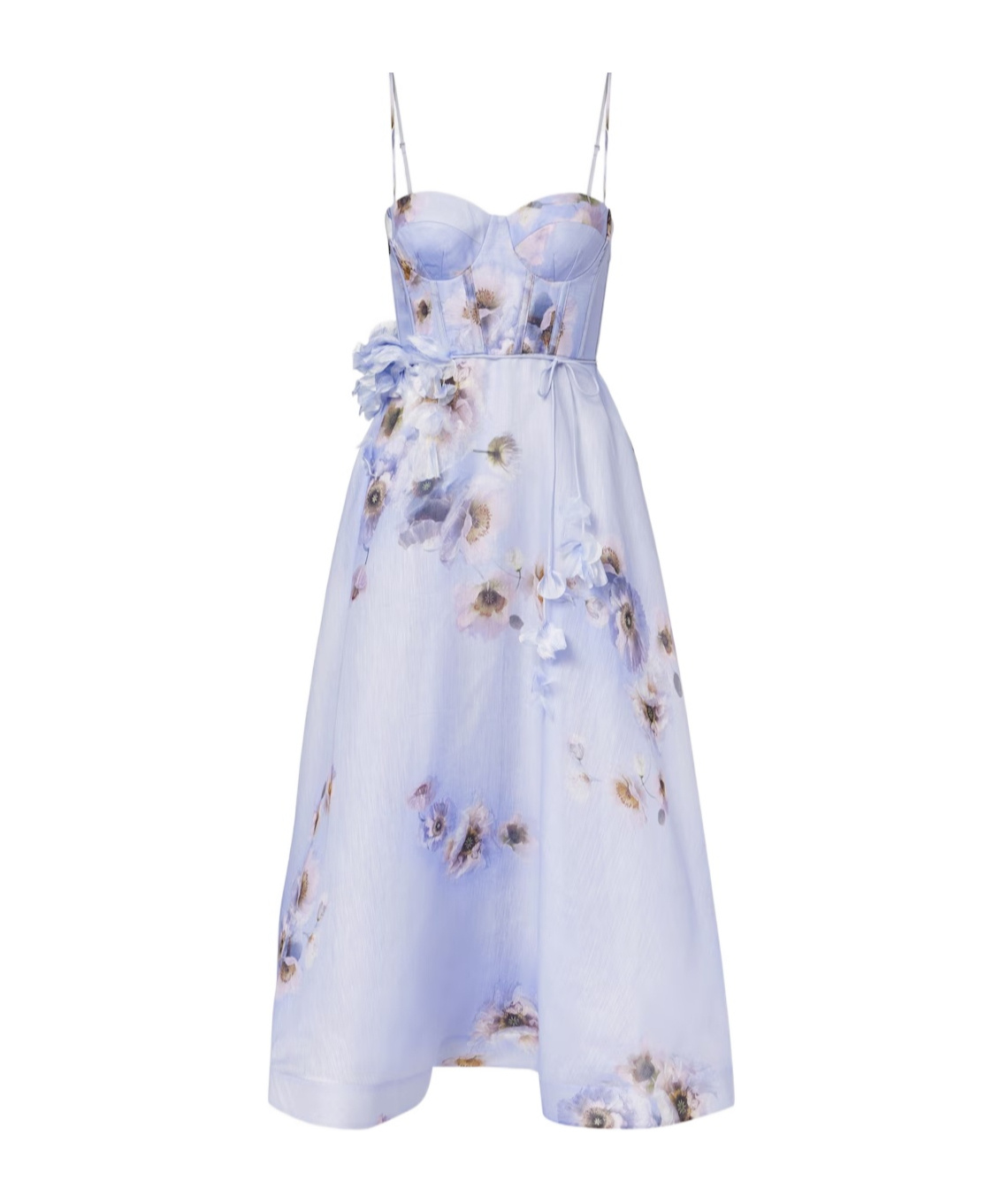 Zimmermann Womens Lilac Poppy Hypnotic Bodice Linen And Silk Midi Dress In Blue