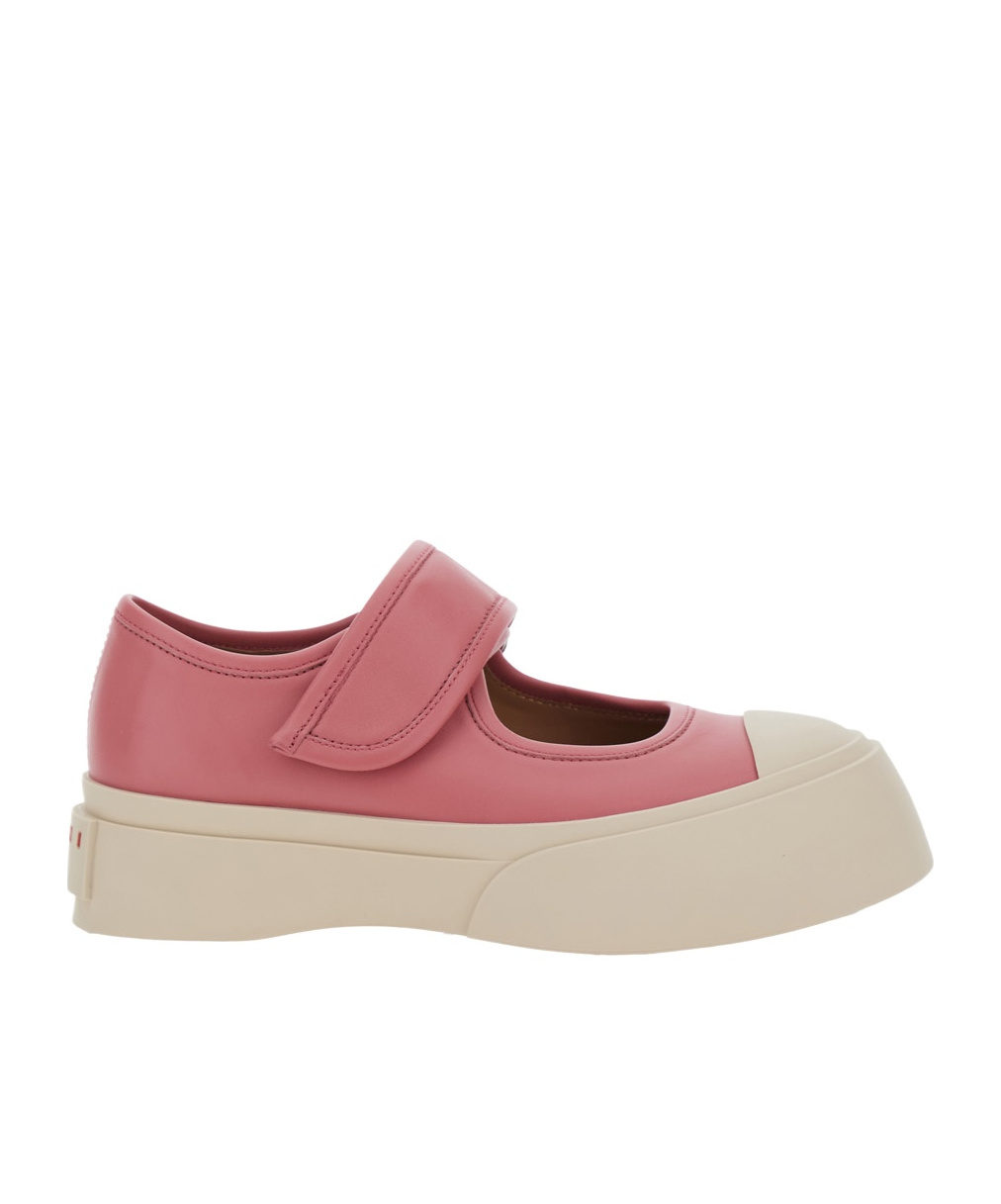 Marni Mary Jane Pink Sandals With Touch-strap Closure And Logo Patch On The Rear In Leather Woman