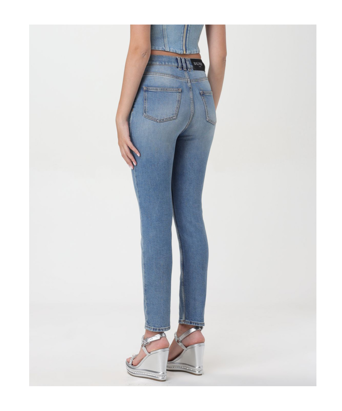 BALMAIN LOGO-PATCH TAPERED JEANS