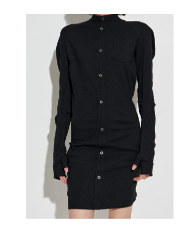 Issey Miyake Button-front Pocket Mini Dress In Black
