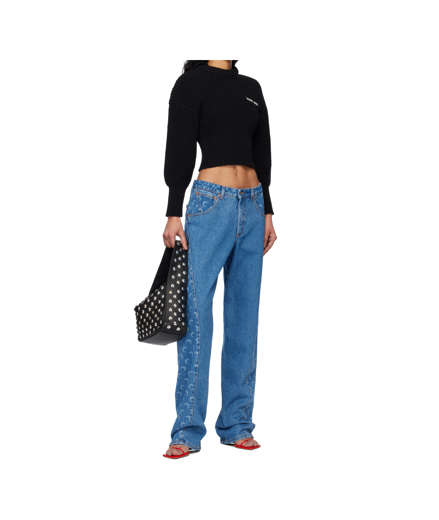 Marine Serre Half Cardigan Knit Sailor Sweater In Black