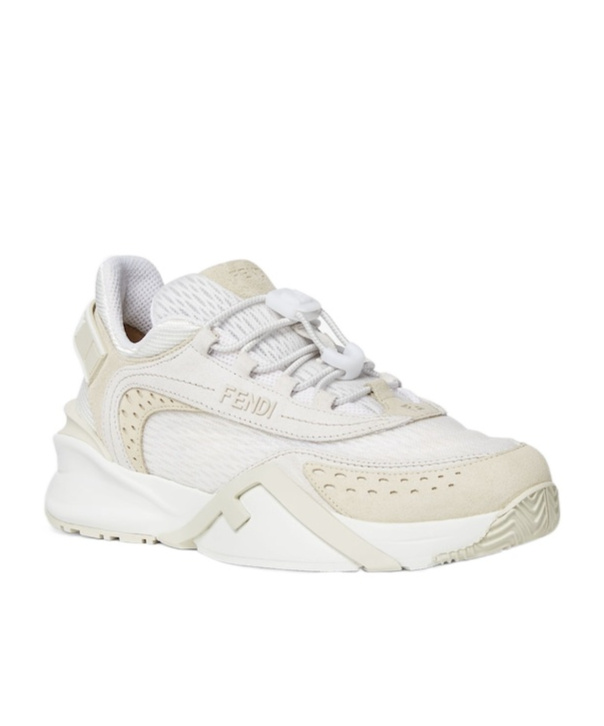 Fendi White Mesh And Suede Low Tops In White