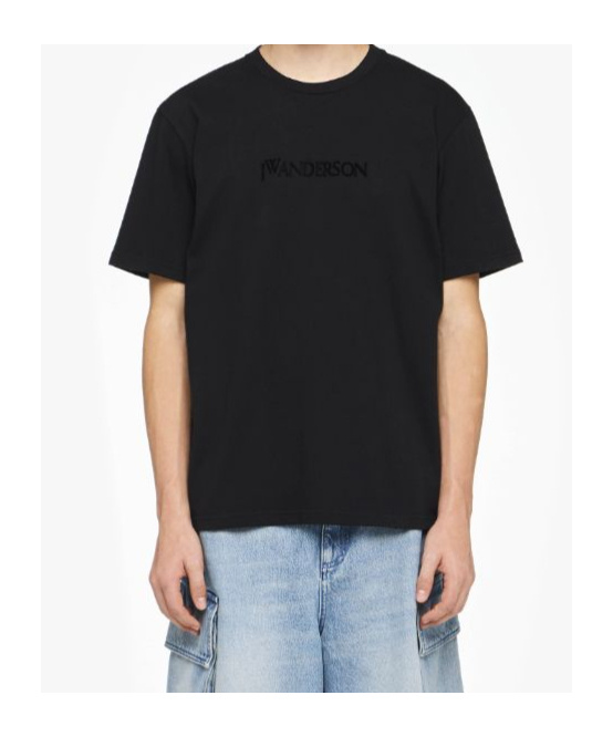 Jw Anderson Men Black Crewneck T-shirt With Logo Lettering Embroidery On The Front In Cotton Man In Black