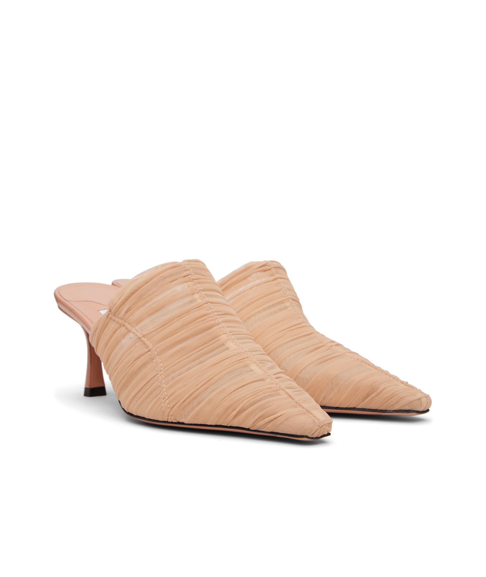 Jimmy Choo Lotta 65 Ruched Tulle Mules In Nude