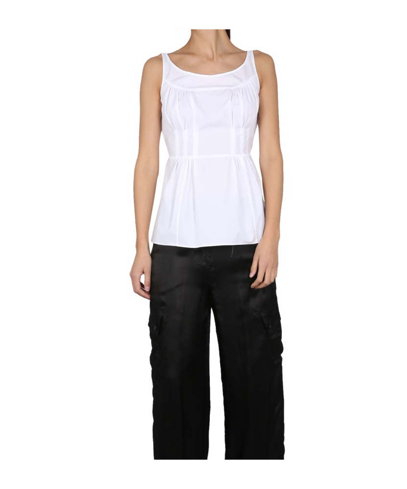 Aspesi Oversized V Neck Top With Cap Sleeves In White