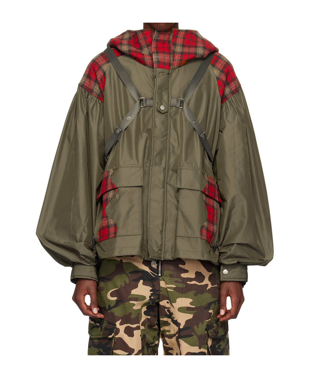 Andersson Bell Khaki Puff Sleeve Harness Jacket In Green