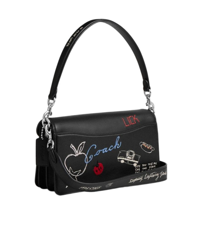 Coach Womens Tabby 26 Sketch Leather Shoulder Bag Black Multi In Silver/black