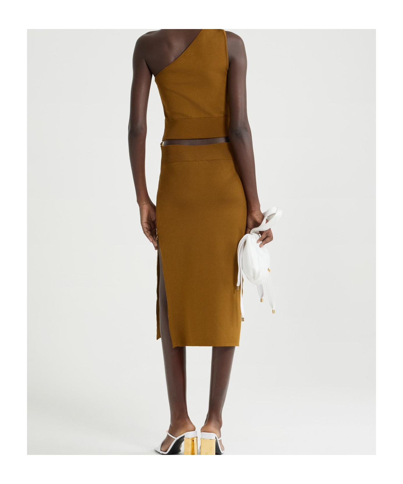 Patou One-shoulder Knit Top In Caramel Color
