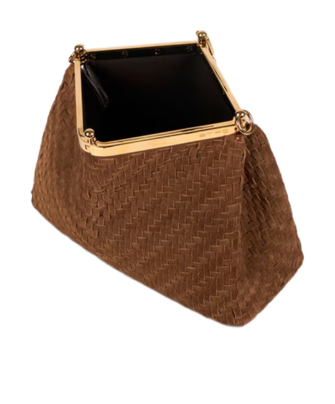 Etro Medium Woven Suede Vela Bag In Brown