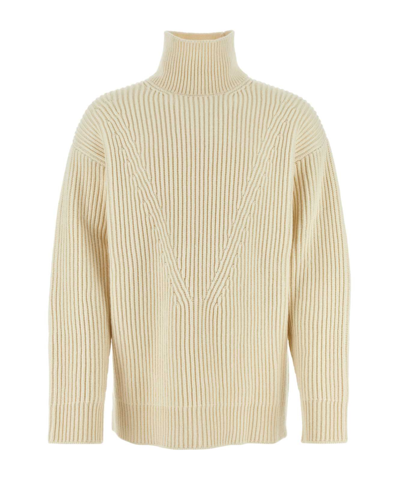 Jil Sander Wool Sweater With Turtleneck And Ribbed Texture In Nude