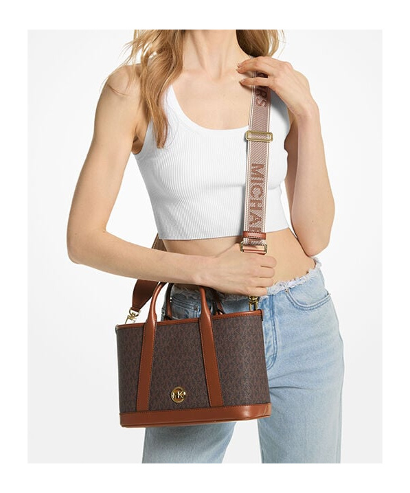 Michael Michael Kors Michael By Michael Kors Printed Canvas Small Luisa Shopping Bag In Brown
