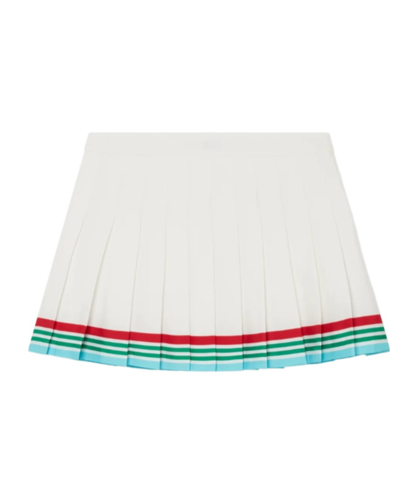 Casablanca White Silk Pleated Striped Skirt In White