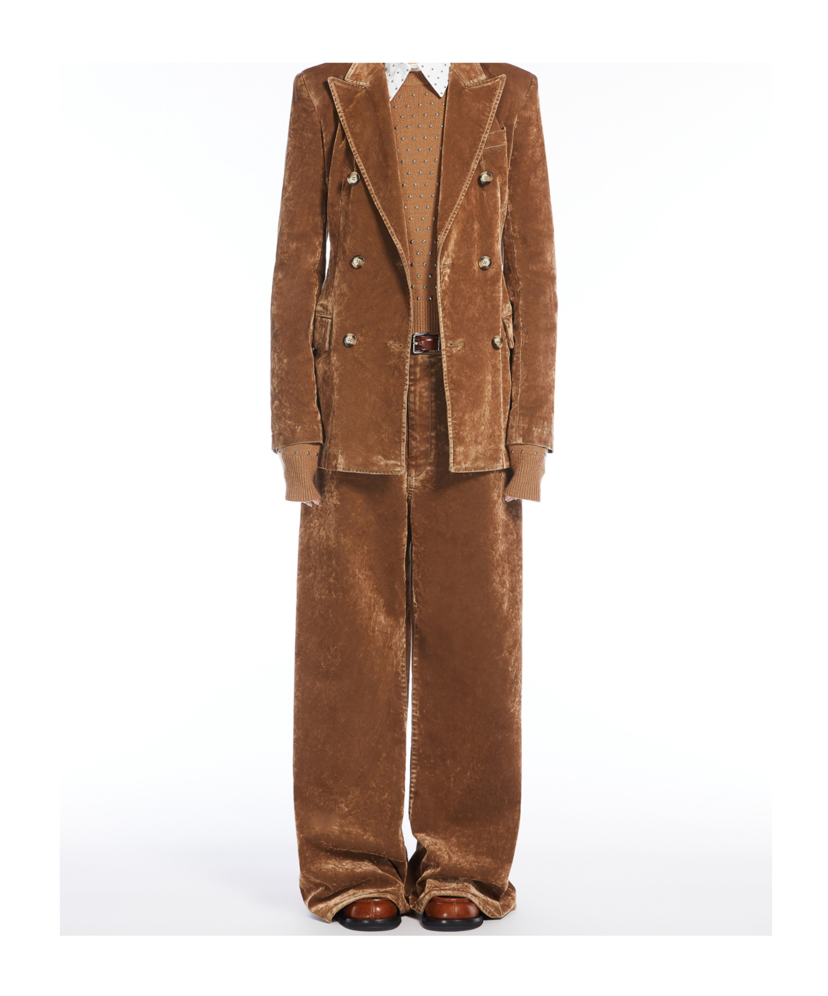 Sportmax Extra Large Flocked Denim Five-bag Pants In Brown