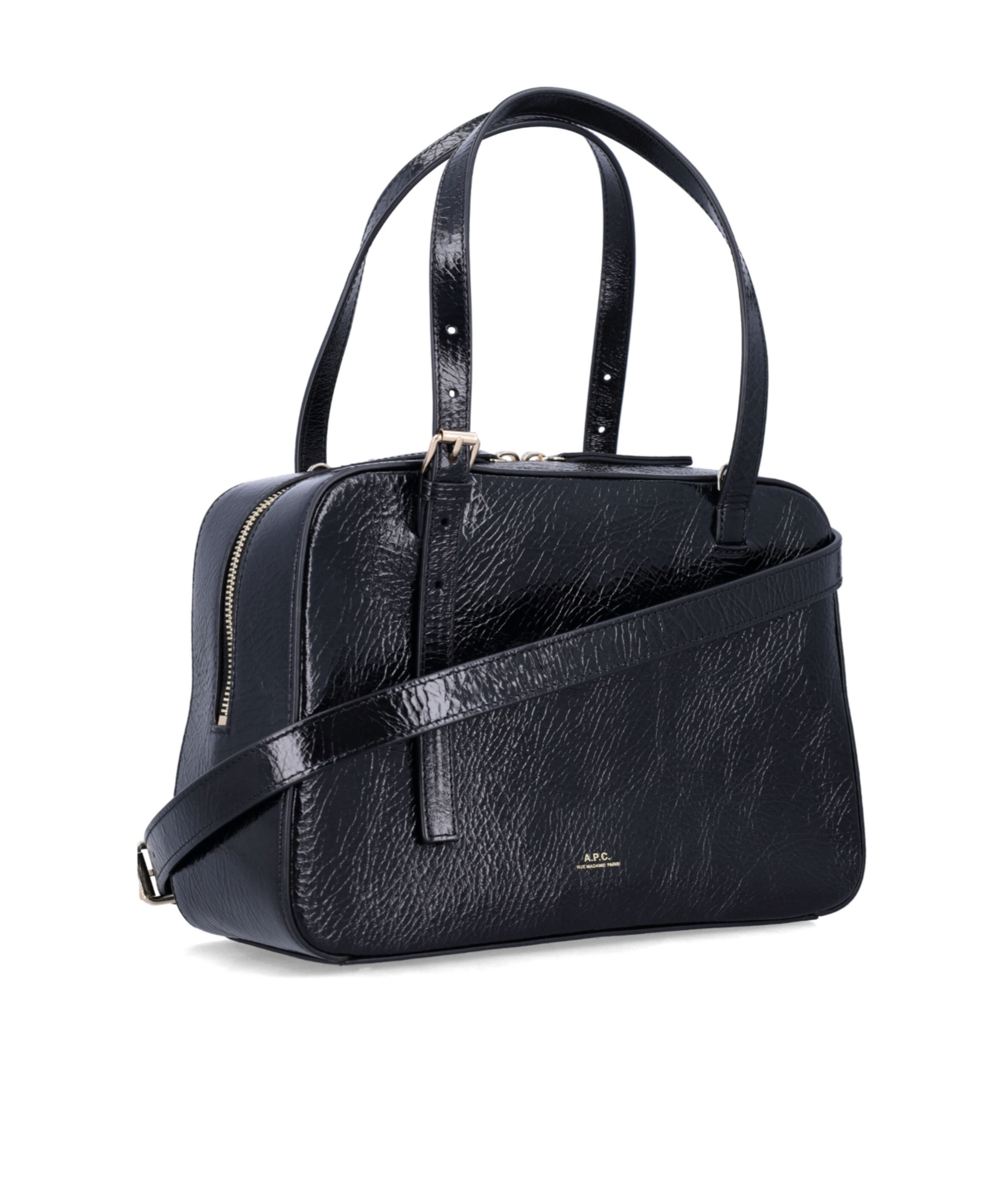 Apc Virginie Black Shoulder Bag With Removable Shoulder Strap And Front Logo In Leather Woman In Black