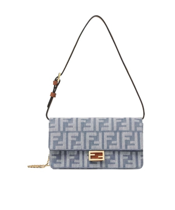 Fendi Baguette Ff Jacquard Chain-linked Wallet In Blue