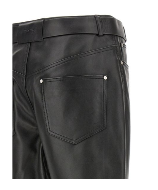Pinko Nappa Leather Long Trousers With Belt In Black