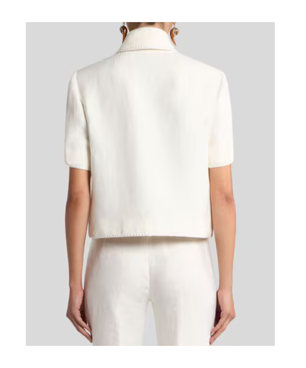 Etro Short-sleeved Cropped Linen Jacket With Pegaso Buttons In White