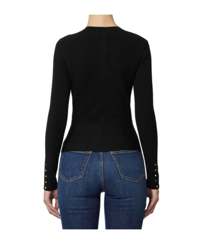 Elisabetta Franchi Fitted Cardigan With Gold Button Cuffs In Black