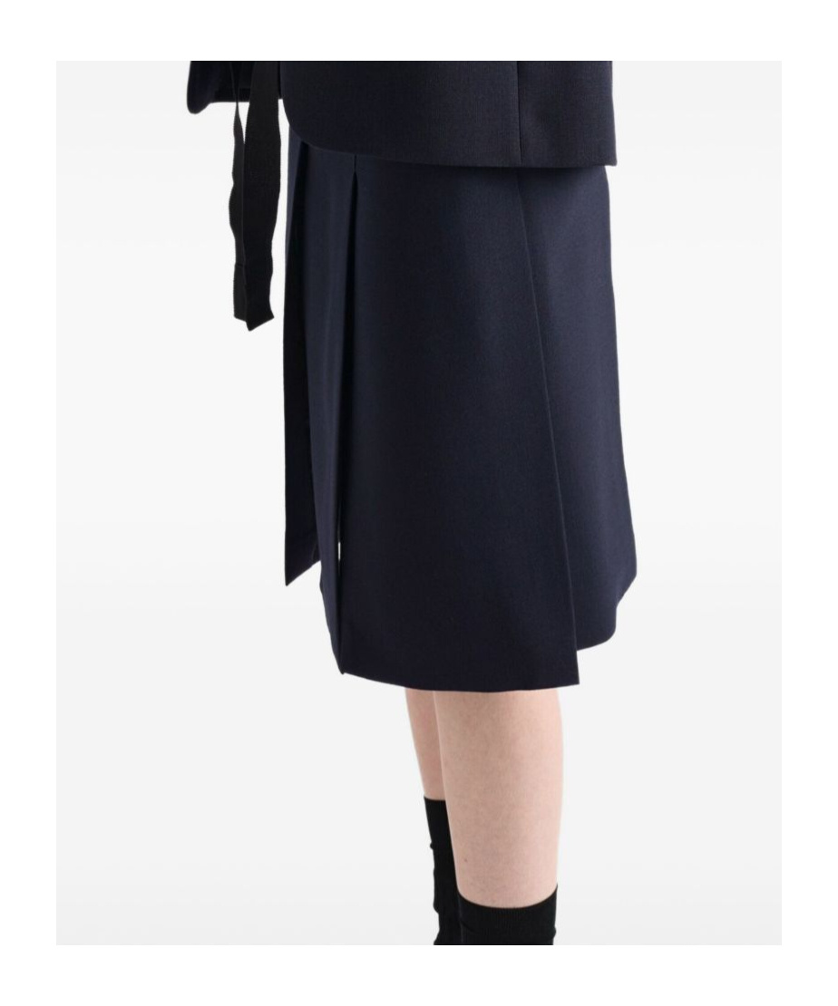 Prada Midi Skirt With Side Slit And Pleats In Blue