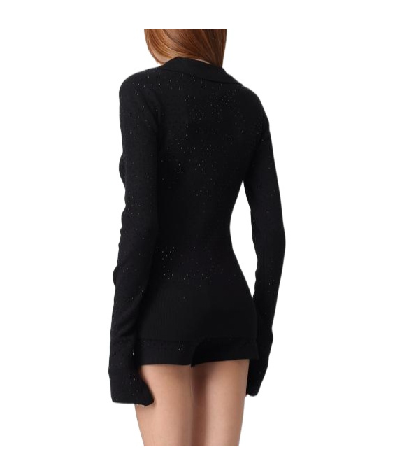 Patrizia Pepe Rhinestone-embellished Bell-sleeve Cardigan In Black