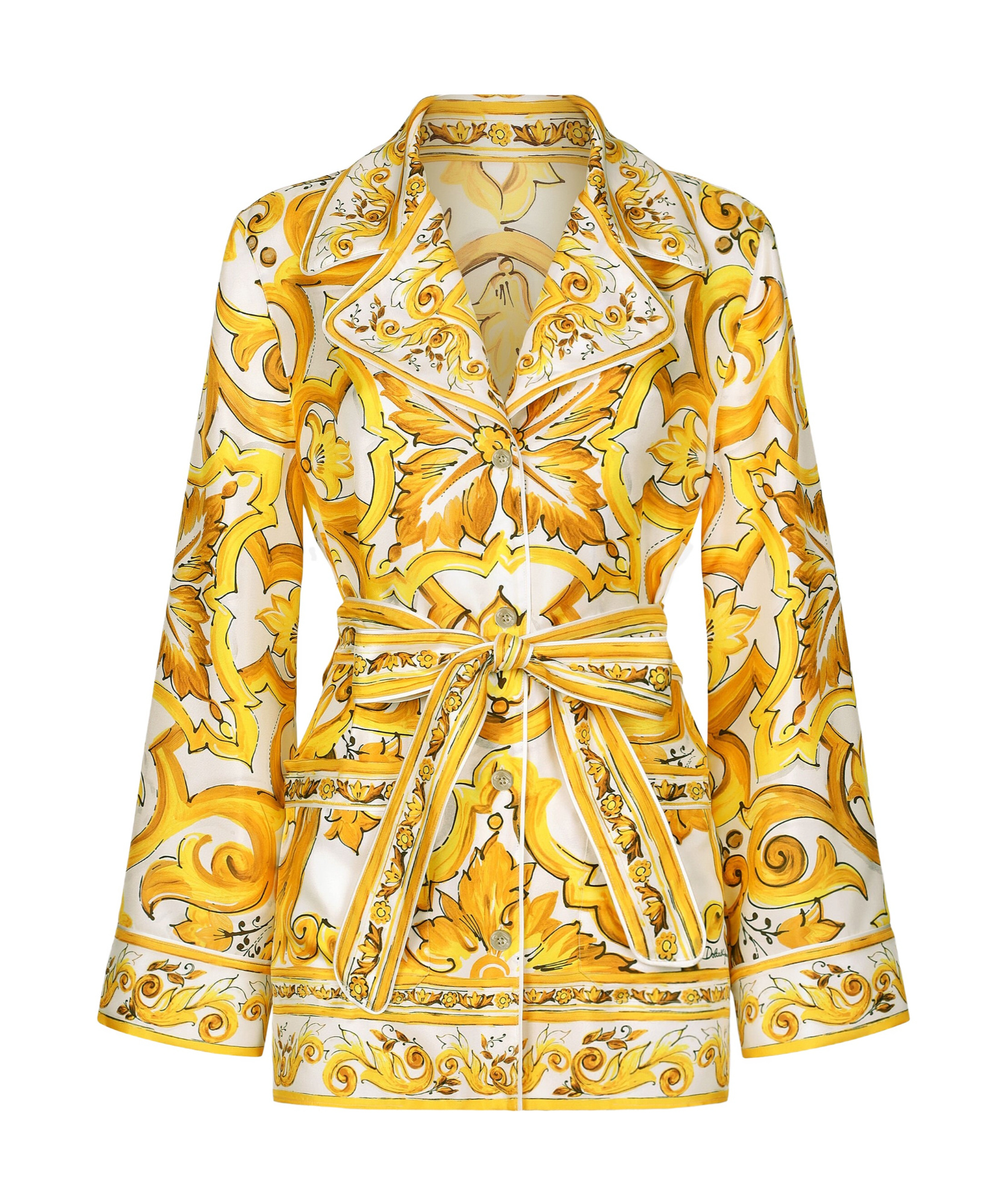 Dolce & Gabbana Silk Majolica Print Pyjama Shirt In Yellow