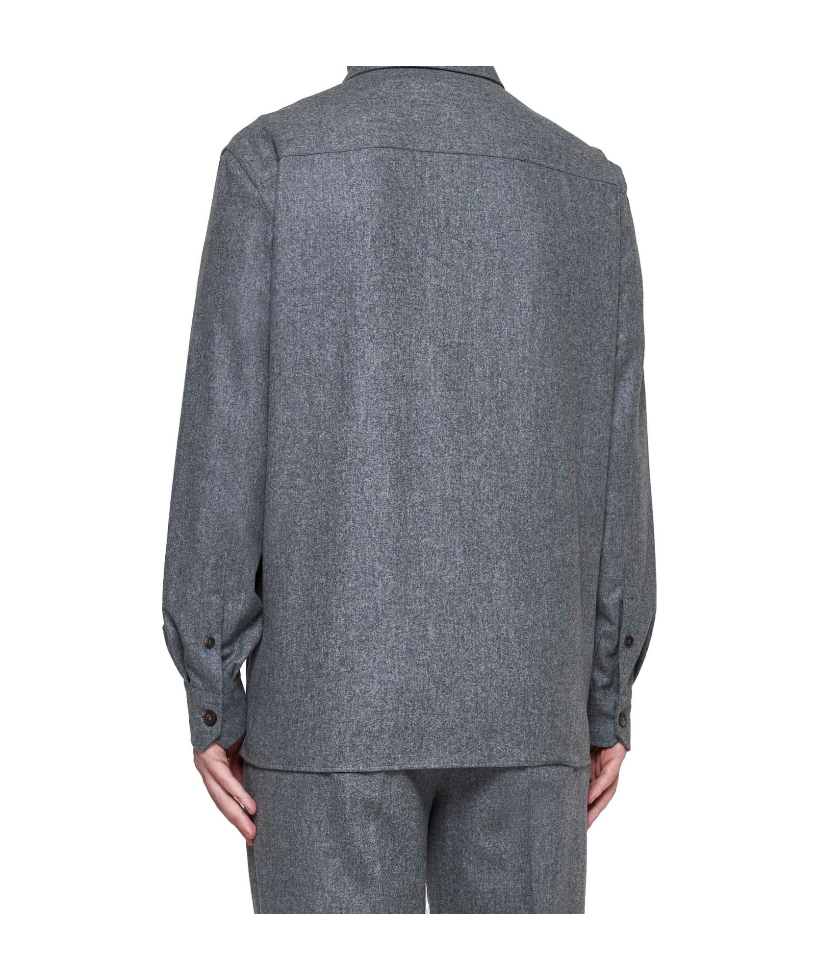 Brunello Cucinelli Wool Shirt With Straight Hem And Buttoned Hems In Gray