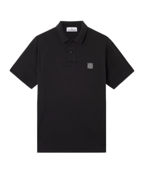 Stone Island Black Piquet Polo Shirt In Black
