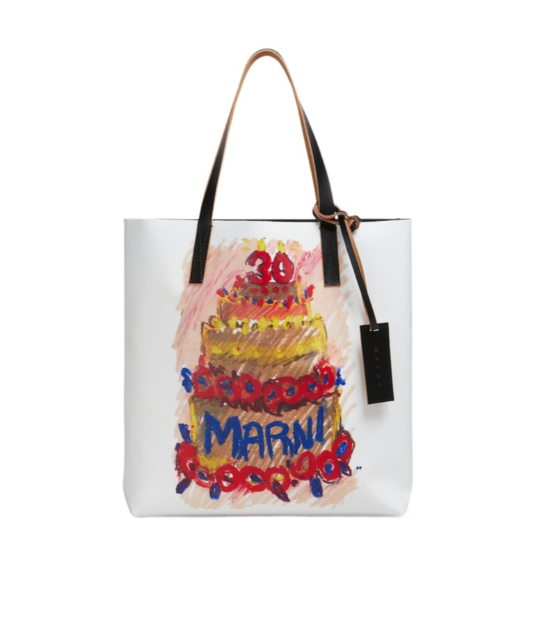 Shop Marni Two Tone Tribeca Tote With 30th Anniversary Print In White