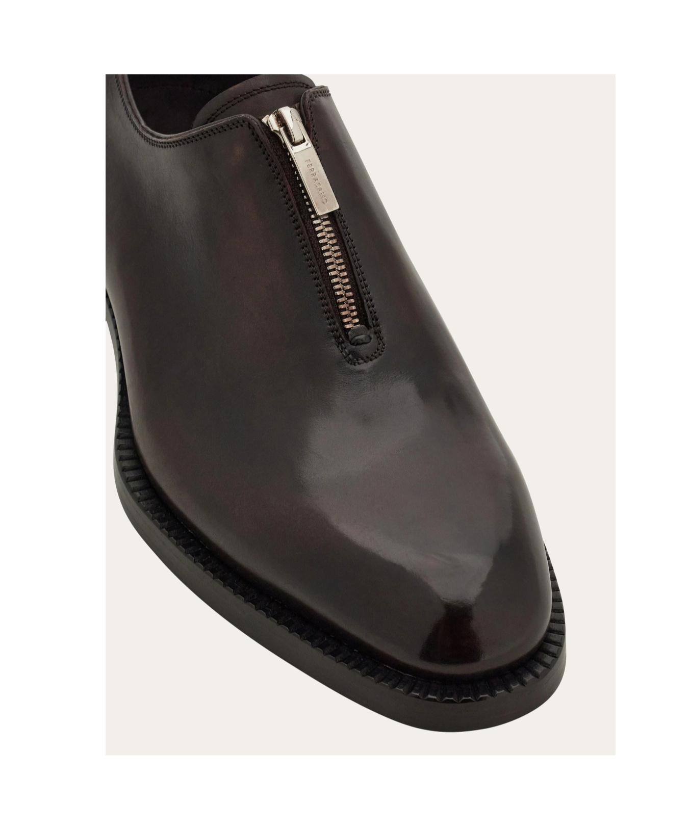 Ferragamo Derby Shoe With Zip Detail In Brown