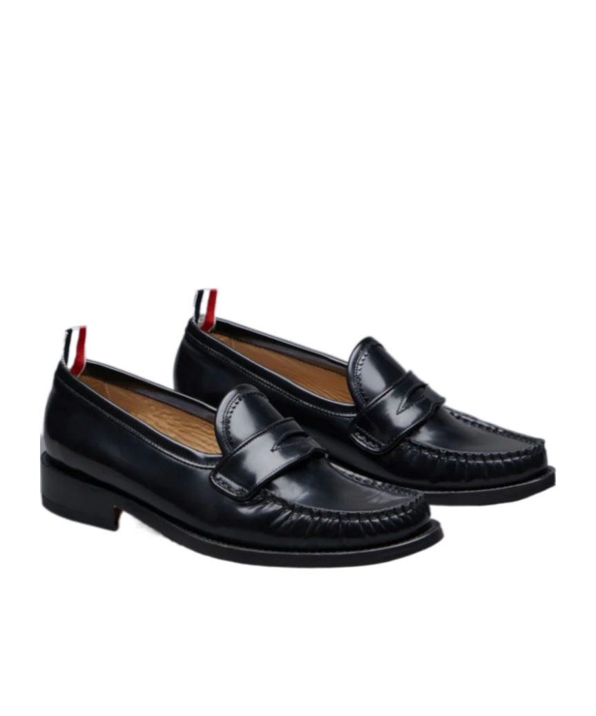 Thom Browne Rwb-tab Leather Penny Loafers In Black