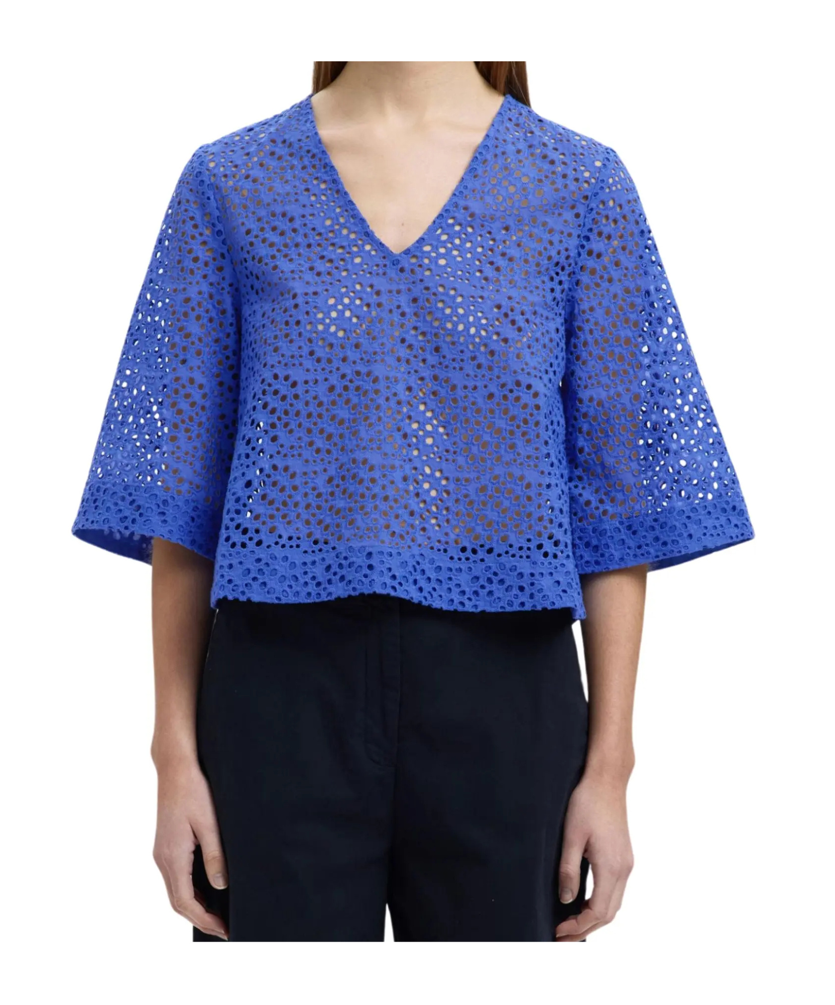 Selected English Embroidered Blouse In Blue